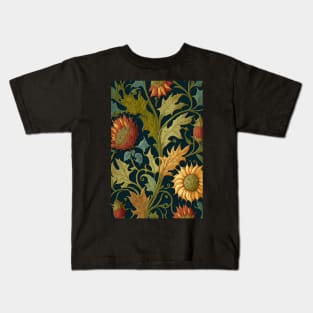 Floral Garden Botanical Print with Fall Gold Flowers Sunflowers and Leaves Kids T-Shirt